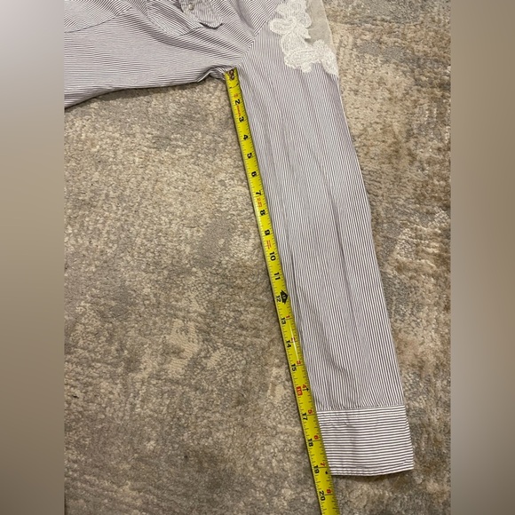 GUESS Striped Sheer Long Sleeve Button Down Western Shirt Sz Lg Pearl Snap Lace - Picture 2 of 12